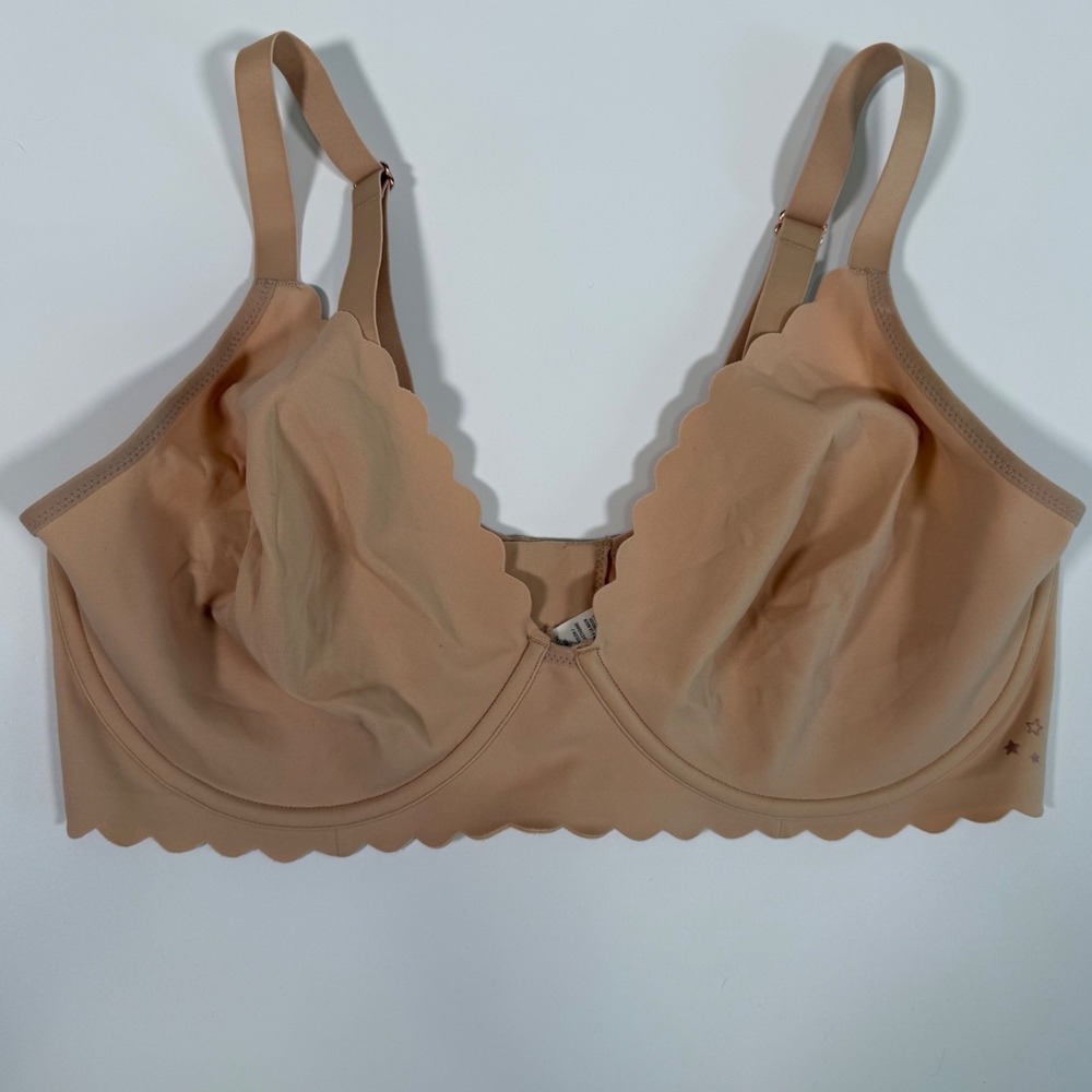 Aerie Real Me Full Coverage Bra 38DD Tan Scalloped Underwire Minimalist Coquette